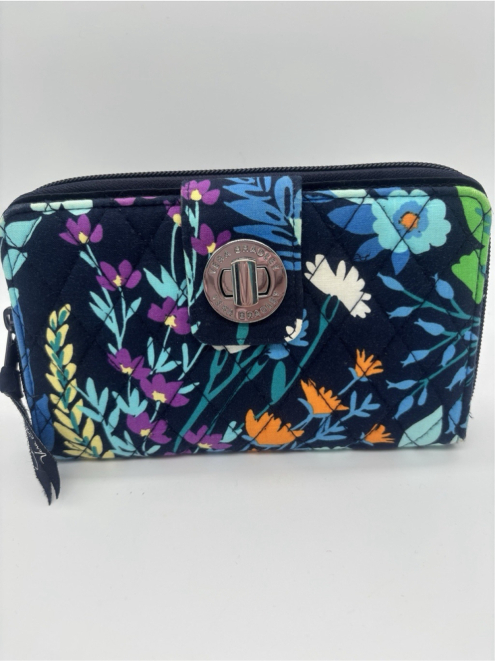 Vera Bradley Zip Around Wallet Floral Bursts Blue RFID
